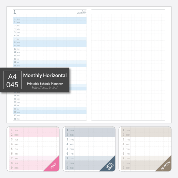 A4_045 Monthly Horizontal Planner