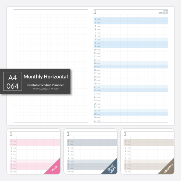 A4_064 Monthly Horizontal Planner