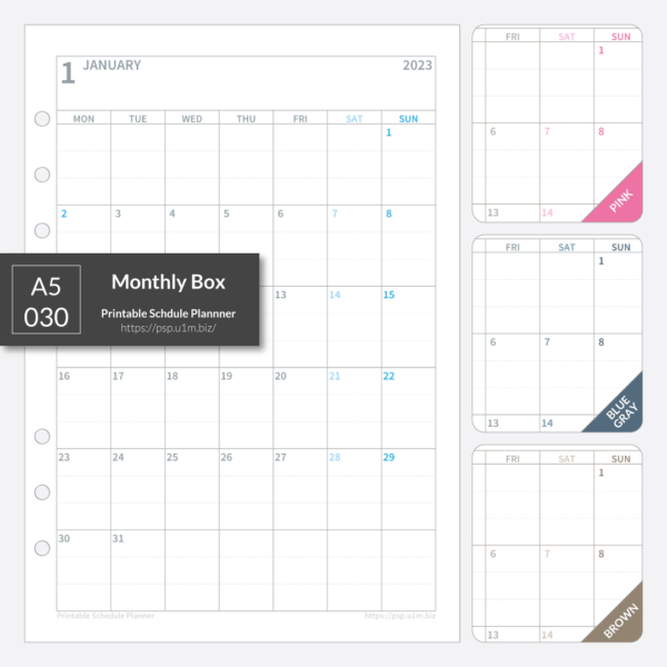 A5_030 Monthly Box Planner