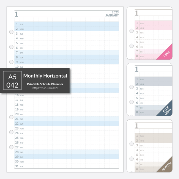 A5_042 Monthly Horizontal Planner
