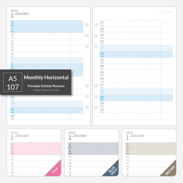 A5_107 Monthly Horizontal Planner