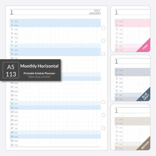 A5_113 Monthly Horizontal Planner