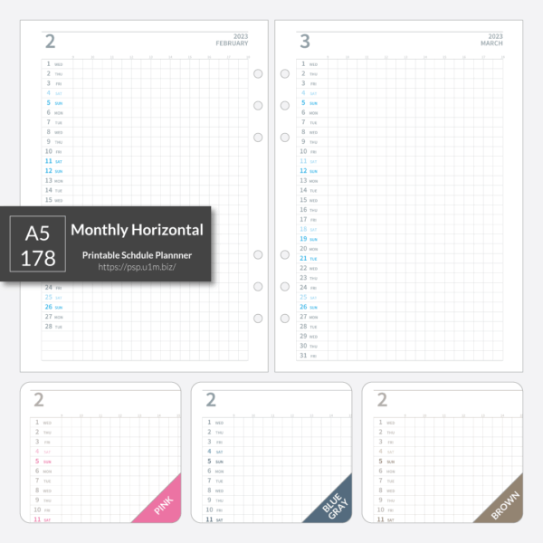 A5_178 Monthly Horizontal Planner