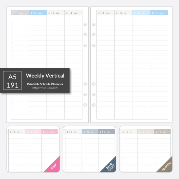 A5_191 Weekly Vertical Planner