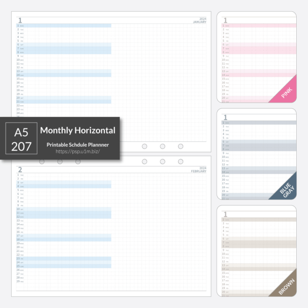 A5_207 Monthly Horizontal Planner