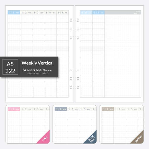 A5_222 Weekly Vertical Planner