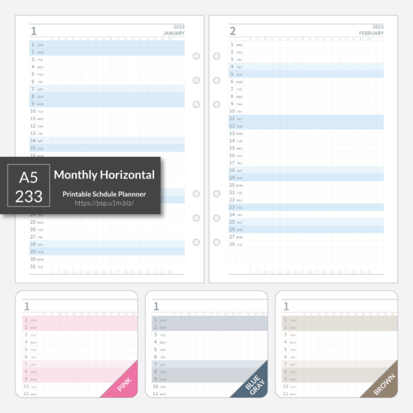 A5_233 Monthly Horizontal Planner
