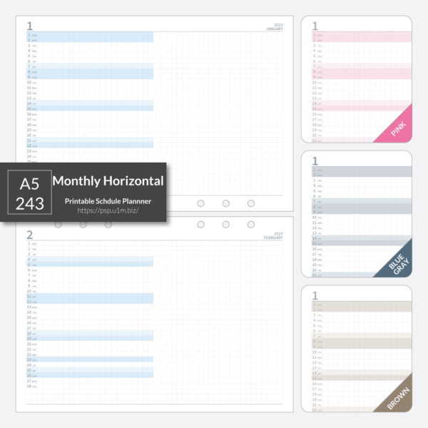 A5_243 Monthly Horizontal Planner